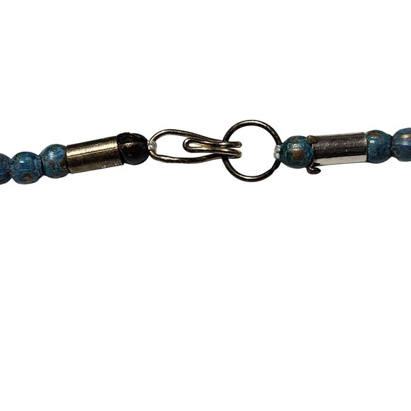 Retro Handcrafted Blue Chunky Beaded Necklace Spiral Pendant Statement Jewelry - Picture 5 of 7